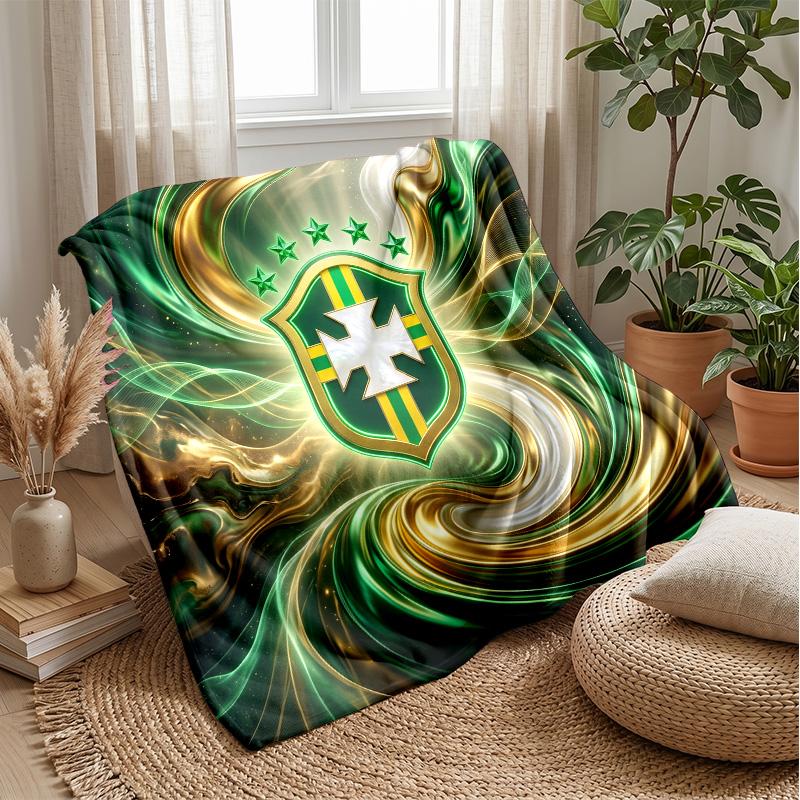 Brazil Football Printed Flannel Blanket Skin Friendly Warm Decorative Throw for Indoor Couch Bed Daily Use