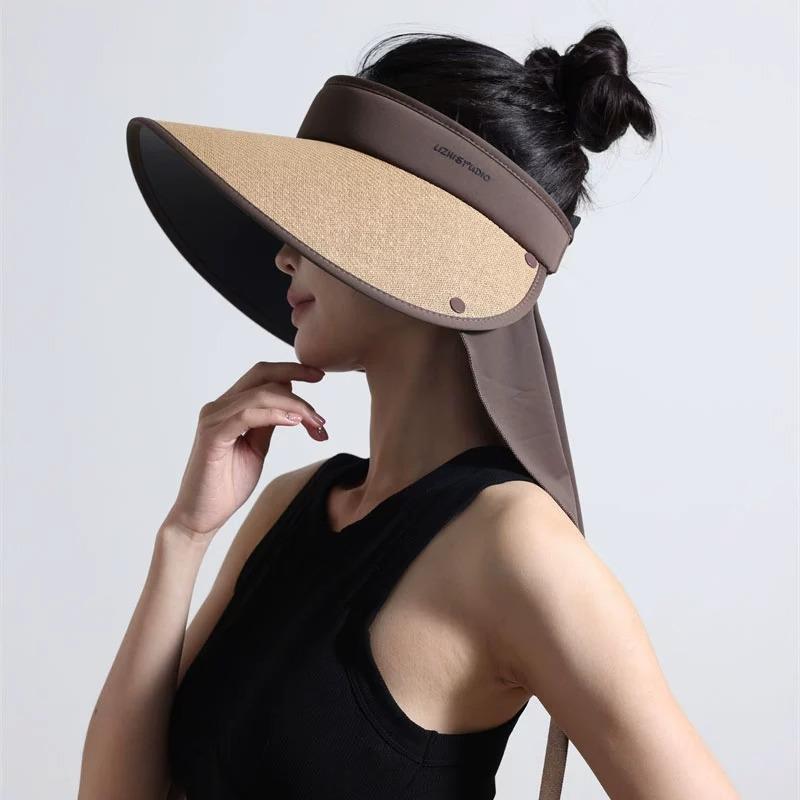 Sunscreen Hat Women's New Summer Widened Brim Empty Top Hat Outdoor Sports Wrap-around UV Protection Sun Hat