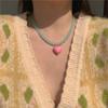 Beaded Short Chain for Women Cute Candy Color Neckwear Love Heart Pendant Necklace Sweet Cool Girls Jewelry Gift