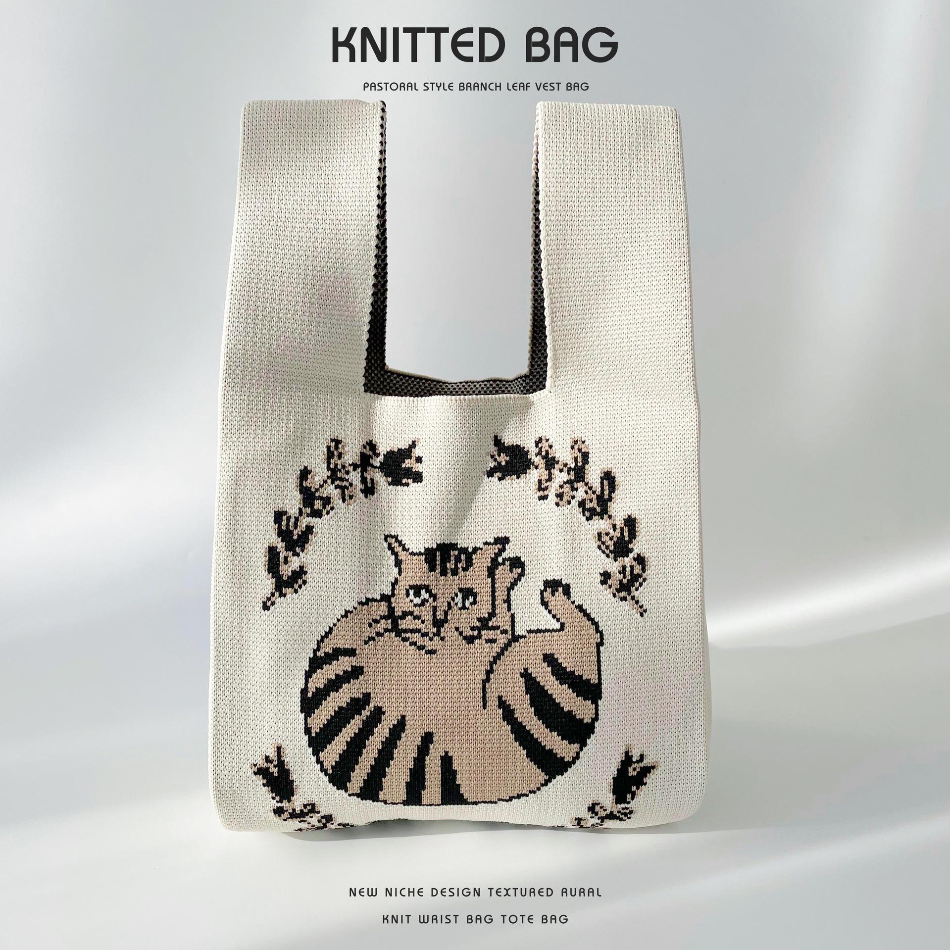 

Симпатичная вязаная сумка через плечо с изображением толстого кота от Niche Design — универсальная, вместительная студенческая сумка на запястье