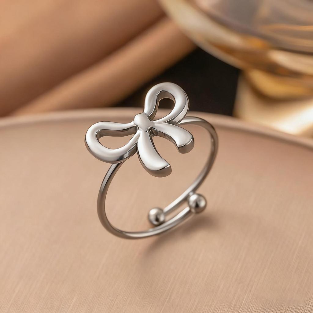 Korean Style Sweet Bow Pendant Geometric Snake Chain Titanium Steel Jewelry Set for Women