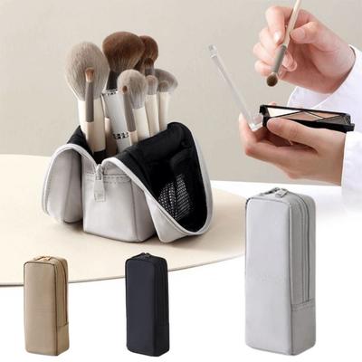 Waterproof Standing Cosmetic Pouch Large Capacity Double Zipper Makeup Brushes Holder Standing Design Multi-Compartment