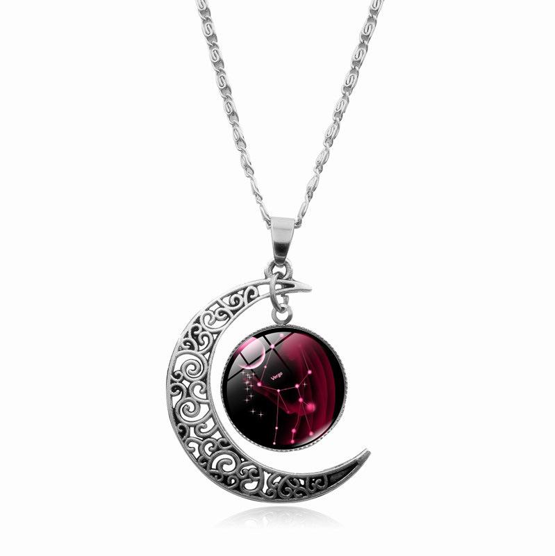 Twelve Zodiac Moonlight Gemstone Necklace Women's Fashion Accessory Collarbone Chain Birthday Gift