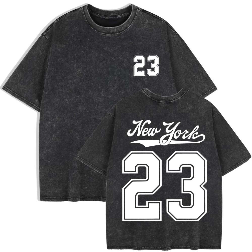 

New York Number 23 Prints Washed T-Shirts Womens Cotton Oversized T Shirt Summer O-Neck Short Sleeve Tops Clothes S