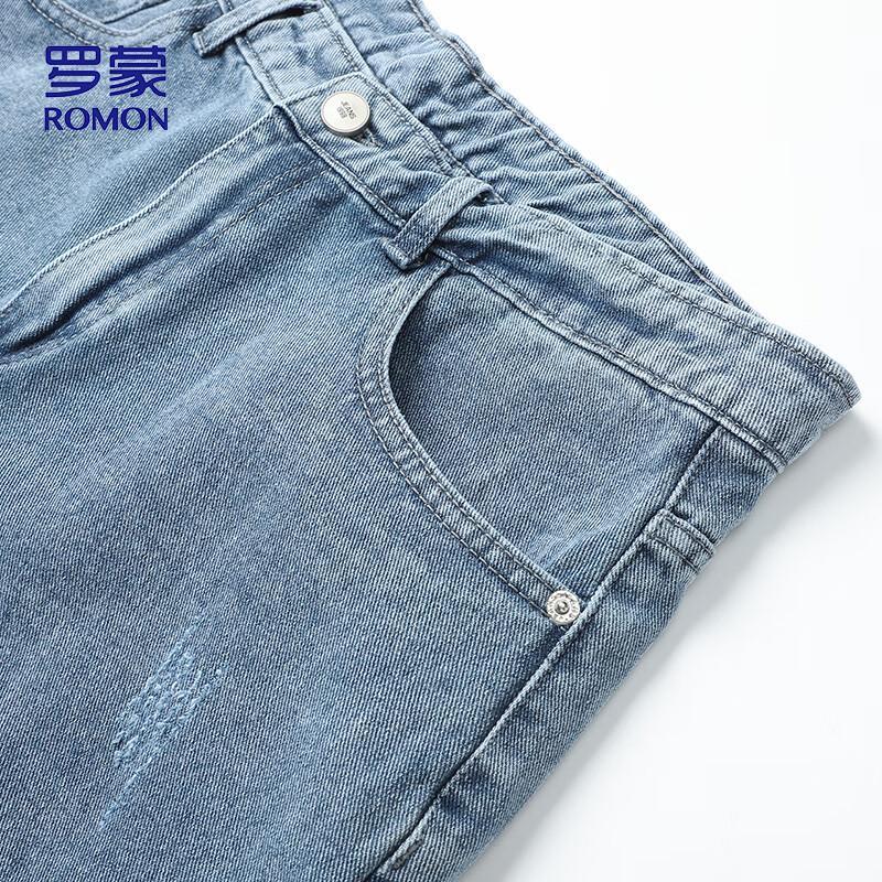 ROMON Men's Summer Loose Fit Distressed Denim Shorts