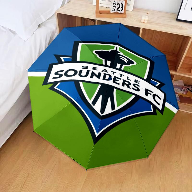 1 Stück Seattle Sounders FC Bedruckter Regenschirm Faltregenschirm, Automatischer Regenschirm 8-Speichen für Reisen, Camping Fan Geschenke Weihnachtsgeschenke
