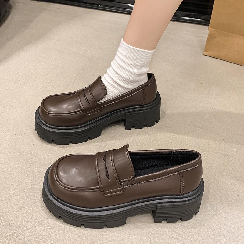 2025 new spring and autumn shoes versatile thick-soled one-pedal spring and autumn single shoes British style small leather shoes