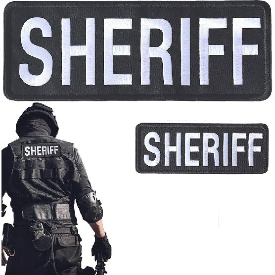 Large Sheriff Patches, Embroidered Loop and Hook Sheriff Patch for Tactical Vest Uniform Jacket Carrier Hat, One Large and One Small Sheriff