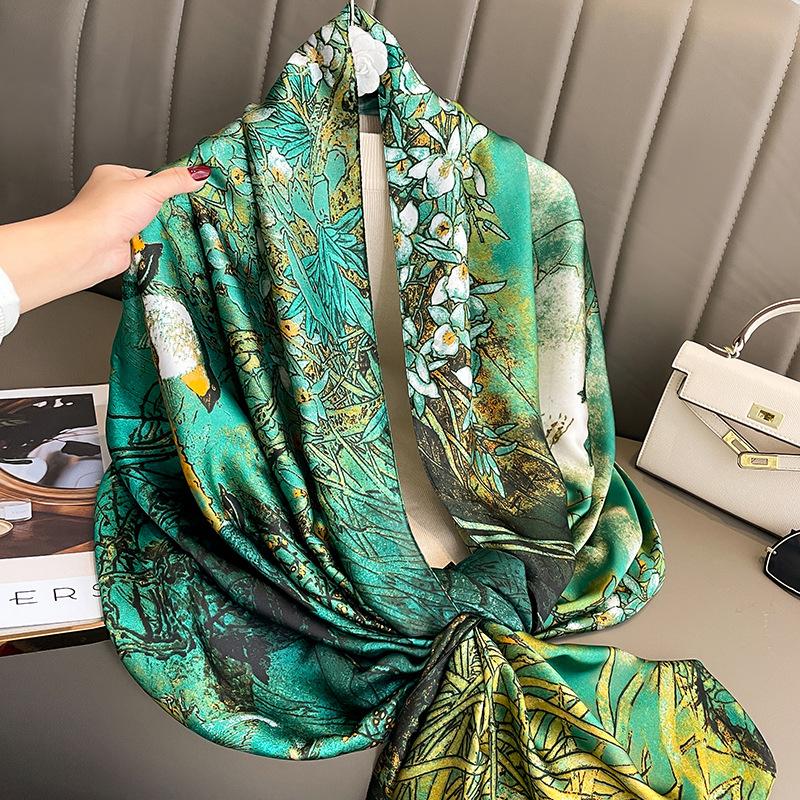 Spring Scarf Women's Luxury Design Polyester Material Smooth Scarf Soft Shawl Beach