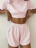 2026 Summer Women's Casual Two-Piece Set: Solid Color, Short-Sleeve Top & Elastic Waist Shorts