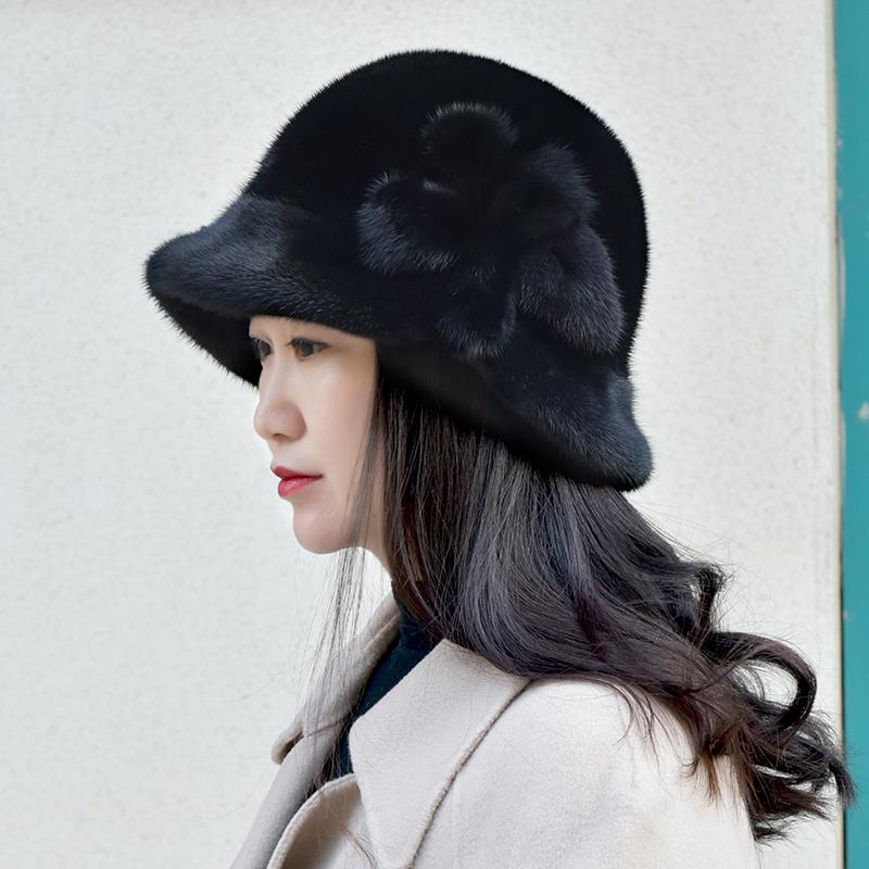 Real Fur Winter Warm Mink Cloche Hat With Custom Logo Bucket Mink Hat for Women