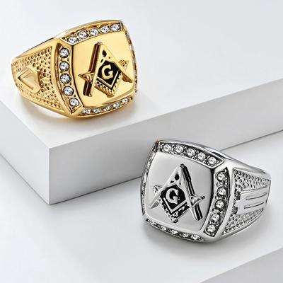 Retro Hip-hop  Freemason Titanium Steel Rings Ring Men's Personality Domineering Brotherhood Jewelry