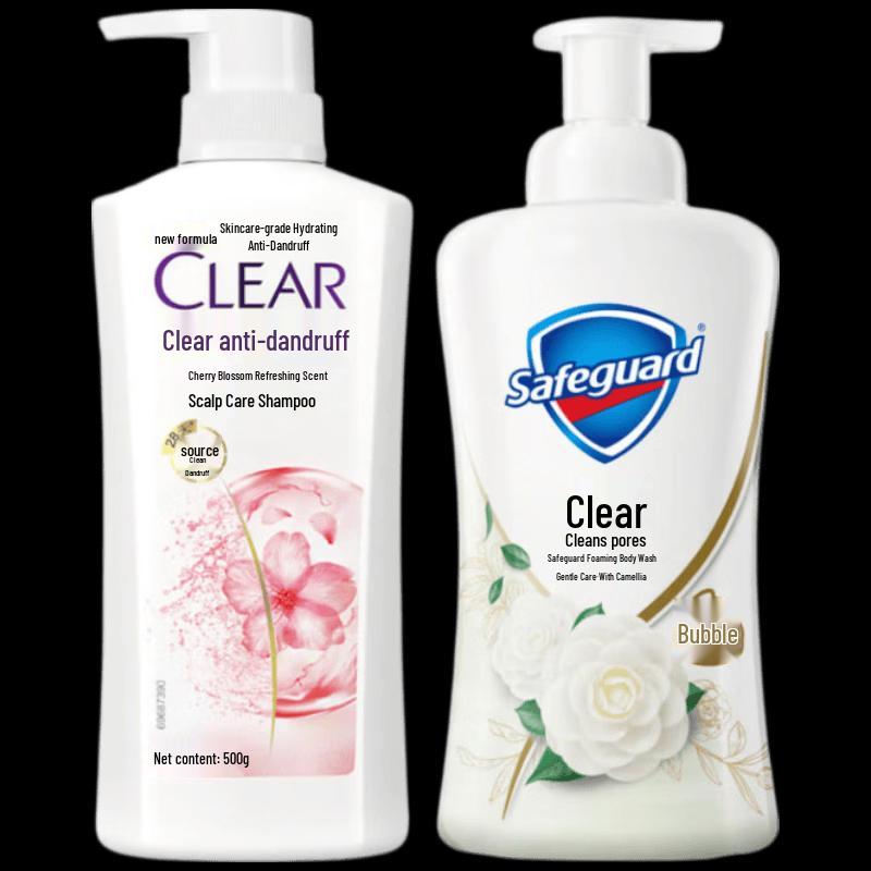

Clear Cherry Blossom Shampoo & Safeguard Camellia Body Wash Bundle