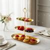 3 Tier Dessert Stand Metal Frame Oval Serving Sturdy Design Stainless Steel Tray for