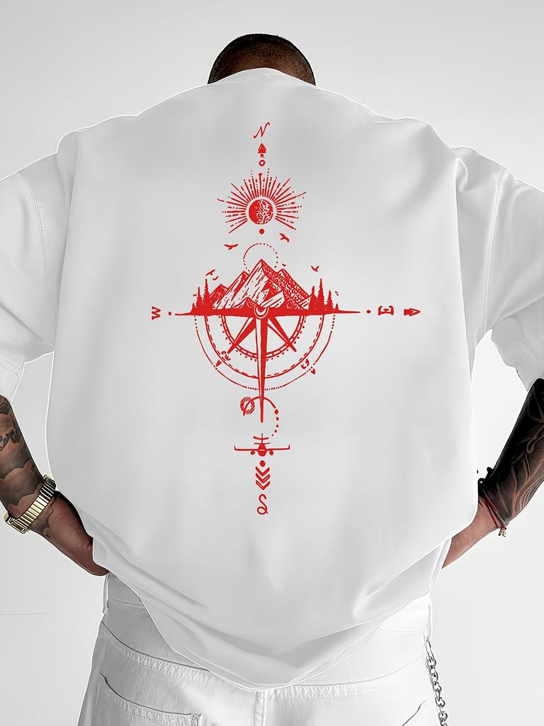 Golden Compass Rose Mountain Print 100 Cotton Men Woment Tshirt Summer Autumn Daily Sports Casual Loose Street Short Sleeve