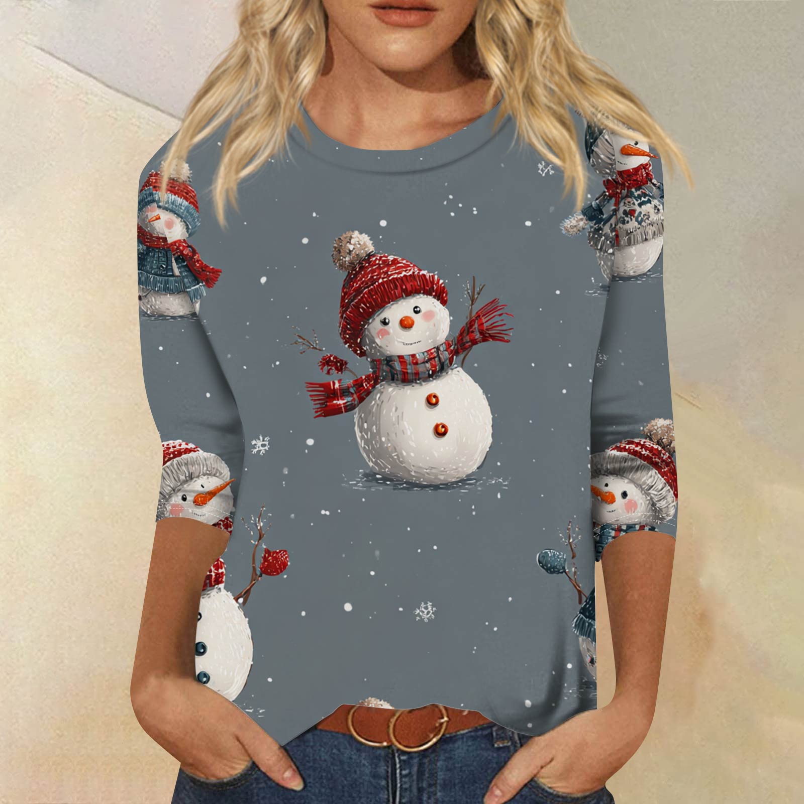 

Женская модная повседневная футболка с рукавом три четверти, принтом на Хэллоуин и круглым вырезом M