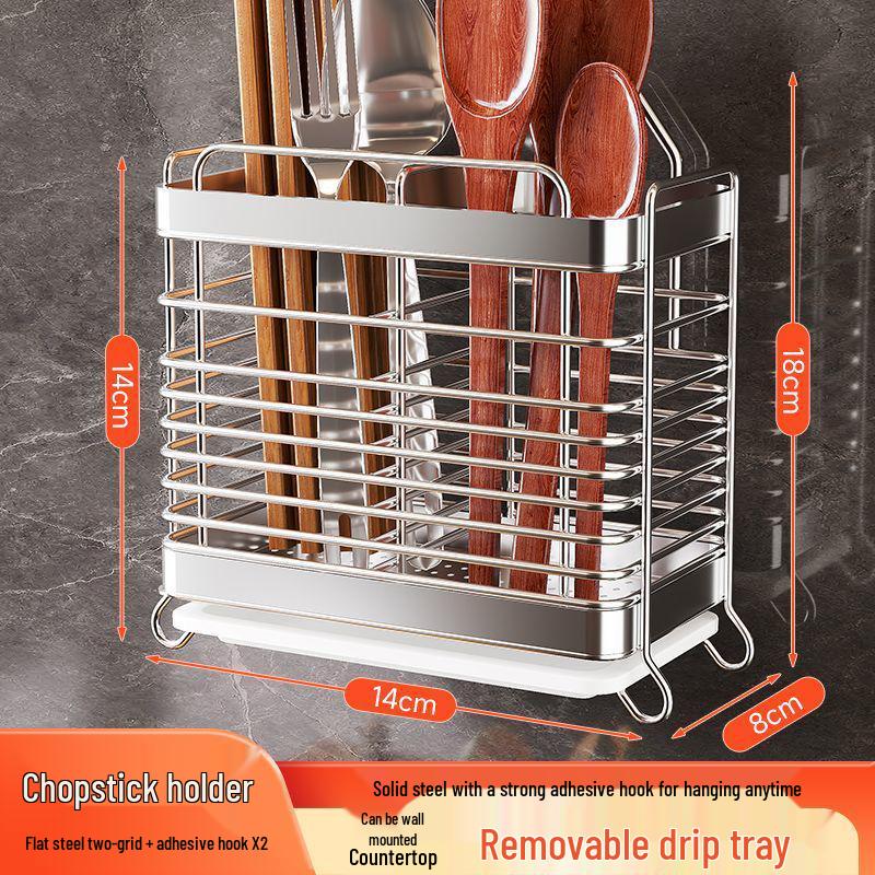 Wall-Mounted Stainless Steel Kitchen Utensil Holder for Chopsticks, Knives, and Forks