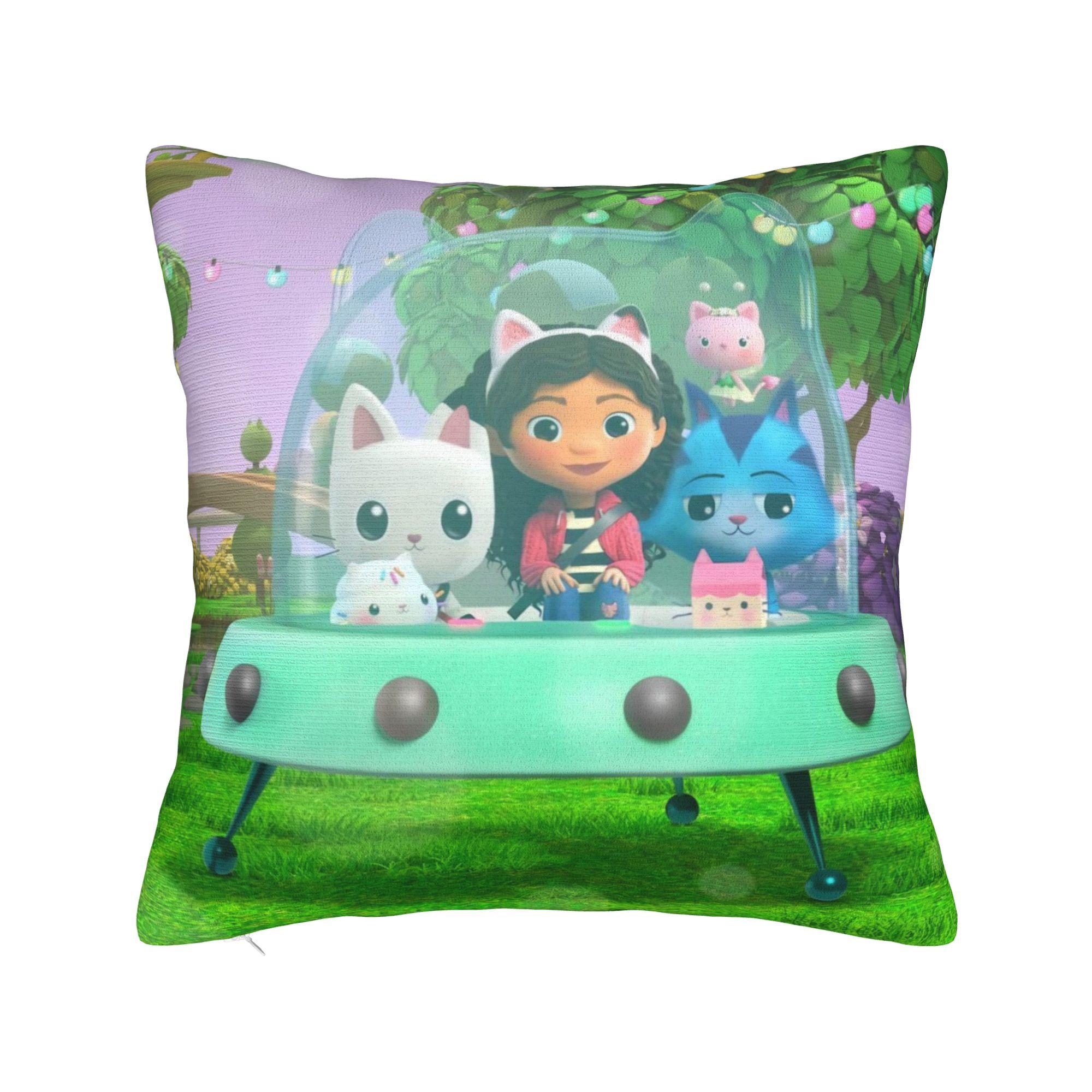 Dollhouse Fabric Cat Kitty Cartoon Pillowcase  Cushion Cover Decorative Gabbys Dollhouse Throw Pillow Case Cover Home Zipper 30x30cm 12x12in