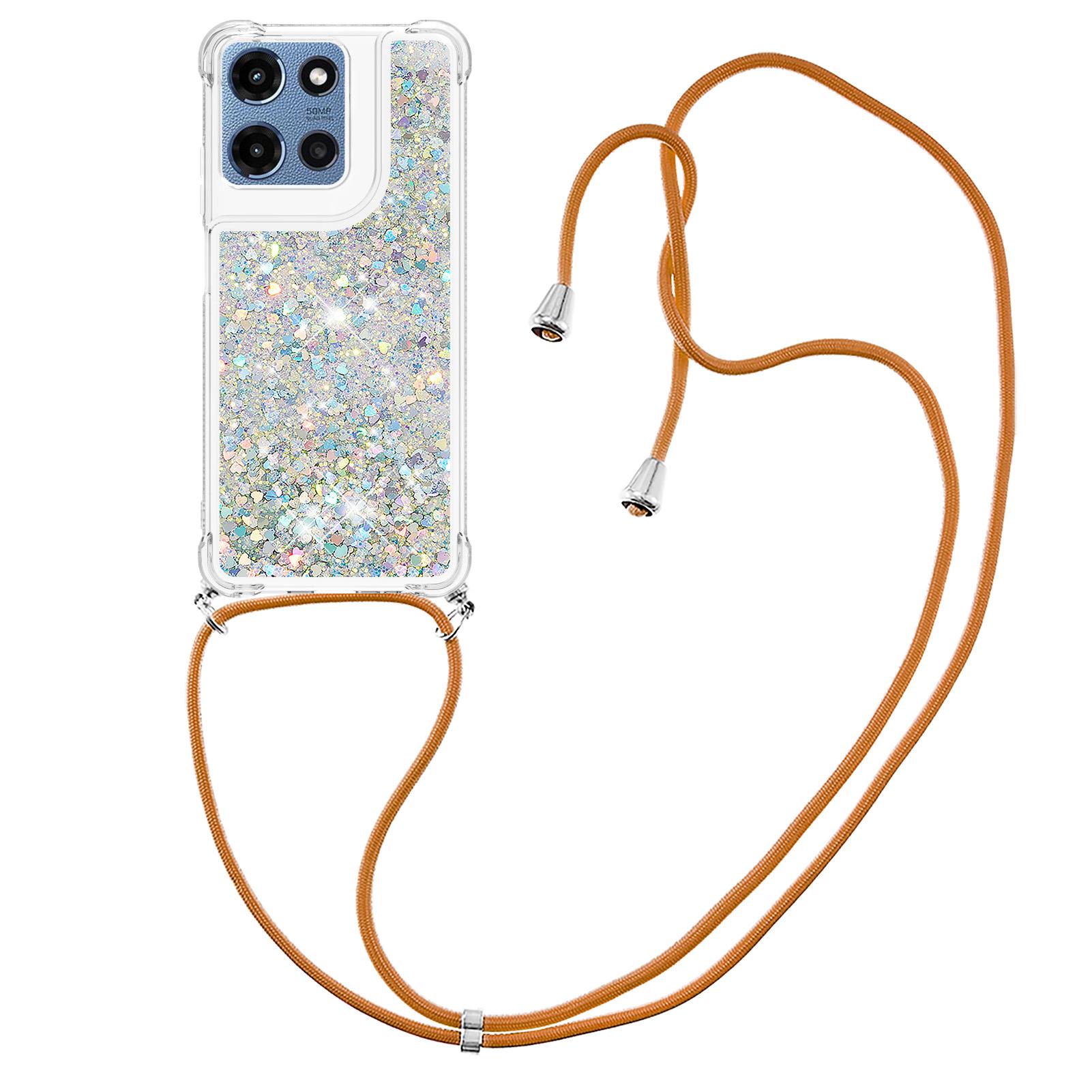 

Для Motorola Moto G 5G (2025) Чохол TPU з піском та шнурком Silver/Hearts