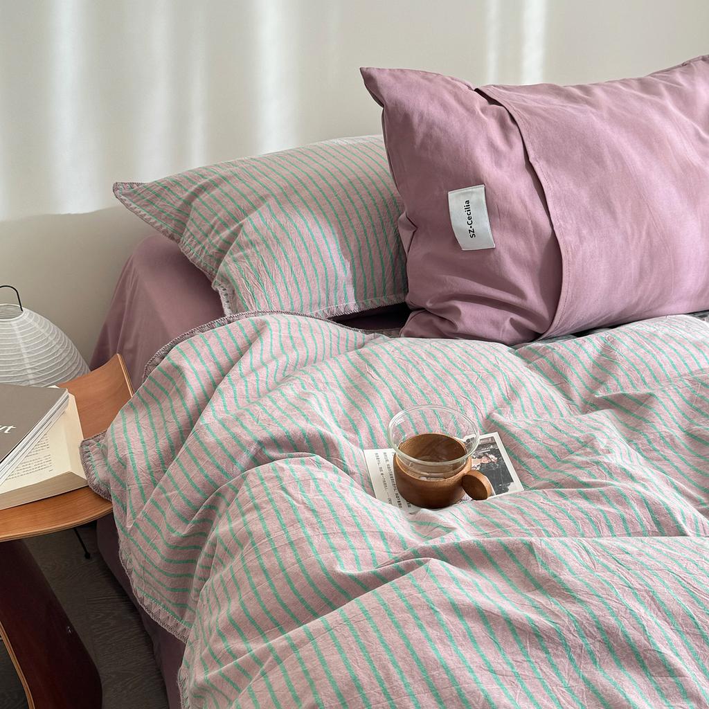 Yarn-Dyed Washed Cotton, Pure Cotton 100% Cotton Striped Quilt Cover Bed Sheet Dormitory