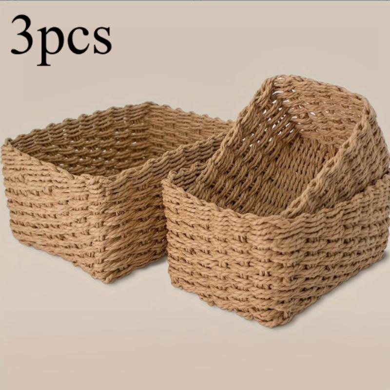 

3 шт. Плетеные корзины для хранения - 3 варианта органайзеров, подходят для полок, ящиков, столов и декора в деревенском стиле оранжевый