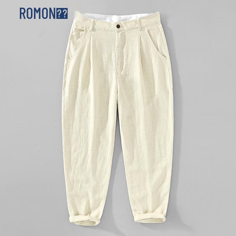 Romon Men s Linen Blend Cropped Casual Pants XL