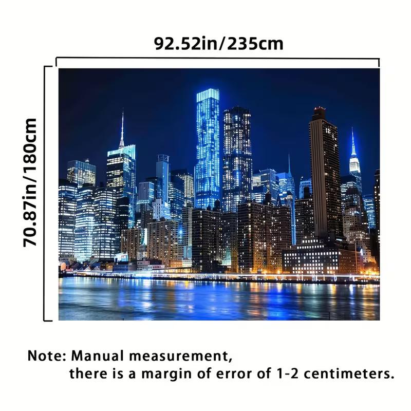 New York Manhattan Night Skyline Tapestry, Aesthetic Wall Hanging for Bedroom & Dorm
