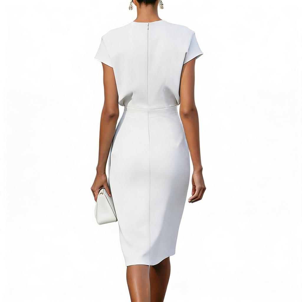 Damen Casual Temperament Kreuzknoten Rundhals Ausgeschnitten Kurzarm Kleid