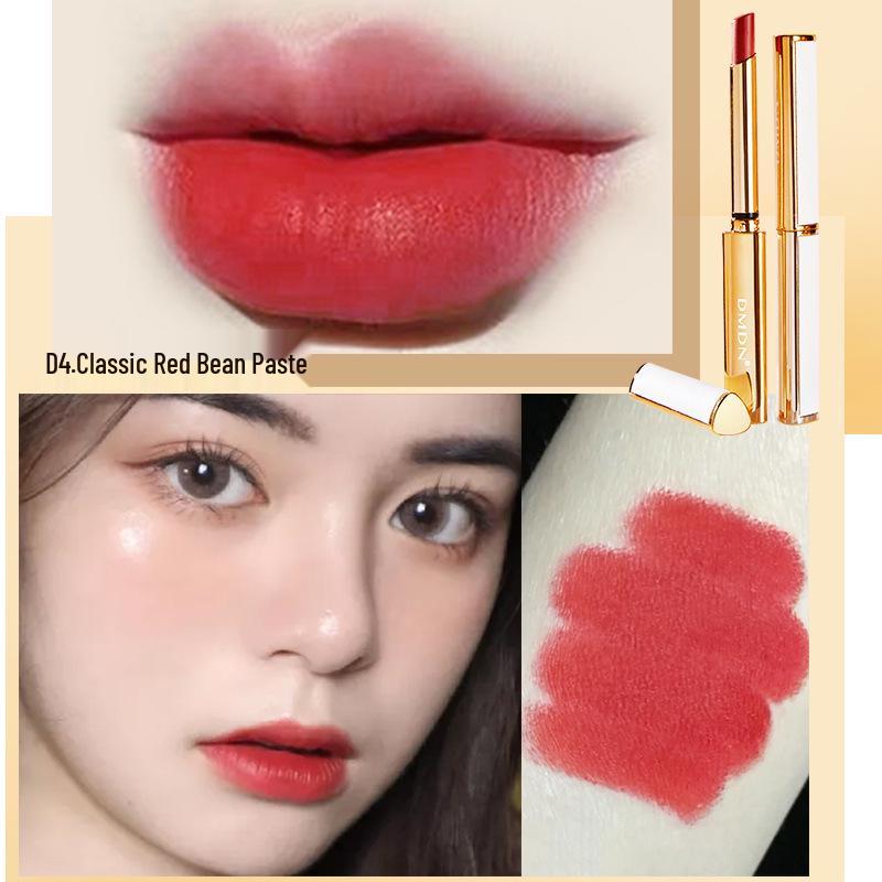 

Authentic TikTok DMDN Velvet Matte Slim Lipstick in Gold Tube – Non-Fading 3D Suede Finish