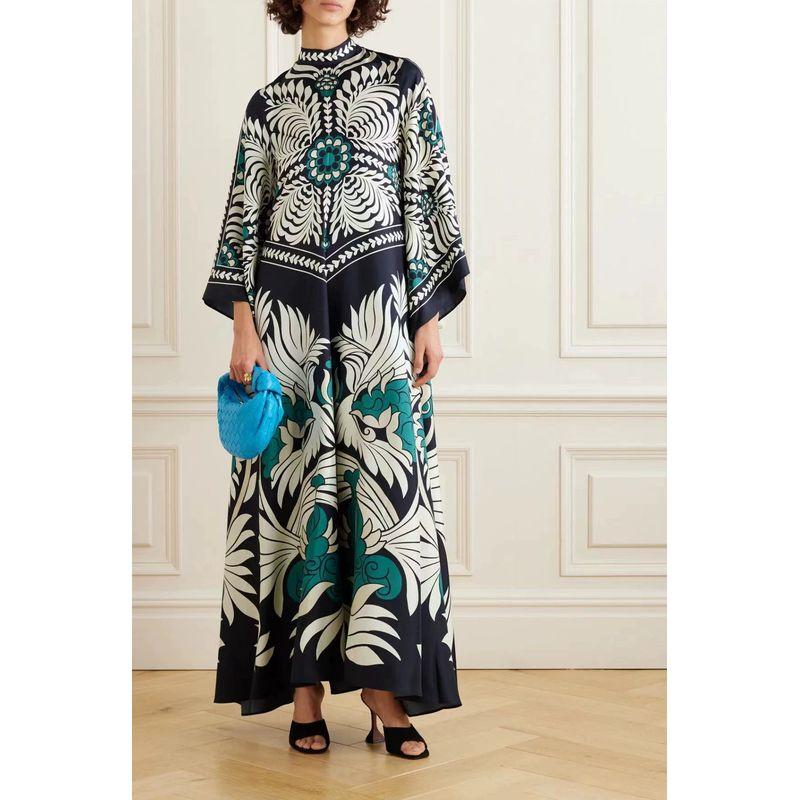 Middle East Independent Station Amazon European and American New Summer Print Three-Quarter Sleeve Stand Collar Double-sided Wear Jumpsuit DRESS