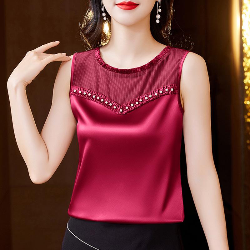 

Temperament Nail Bead Camisole Жилет для женщин Летом в атласном топе большого размера Безрукавка для верхней одежды Майки и топы XL