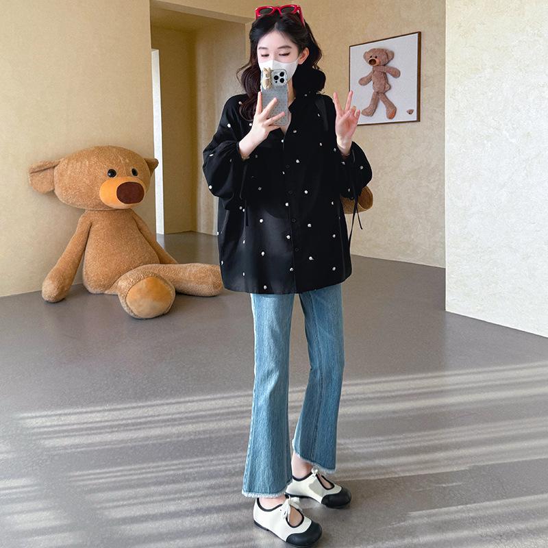 Korean Style Loose Embroidered Maternity Shirt - Spring 2026 Collection XL