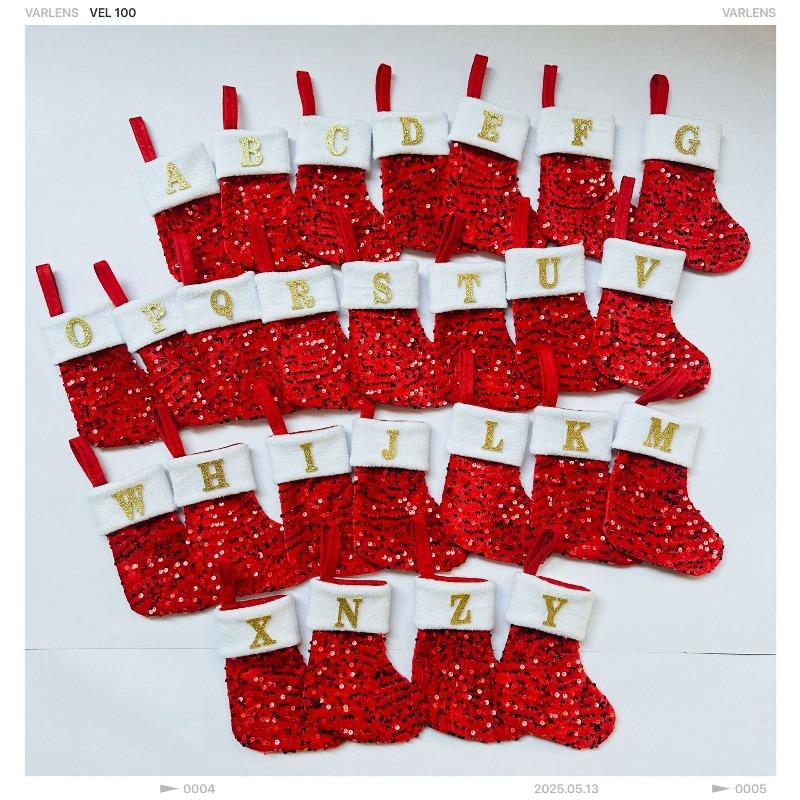 New creative DIY silver sequined knitted socks red letter christmas stockings christmas day decorative knickknacks