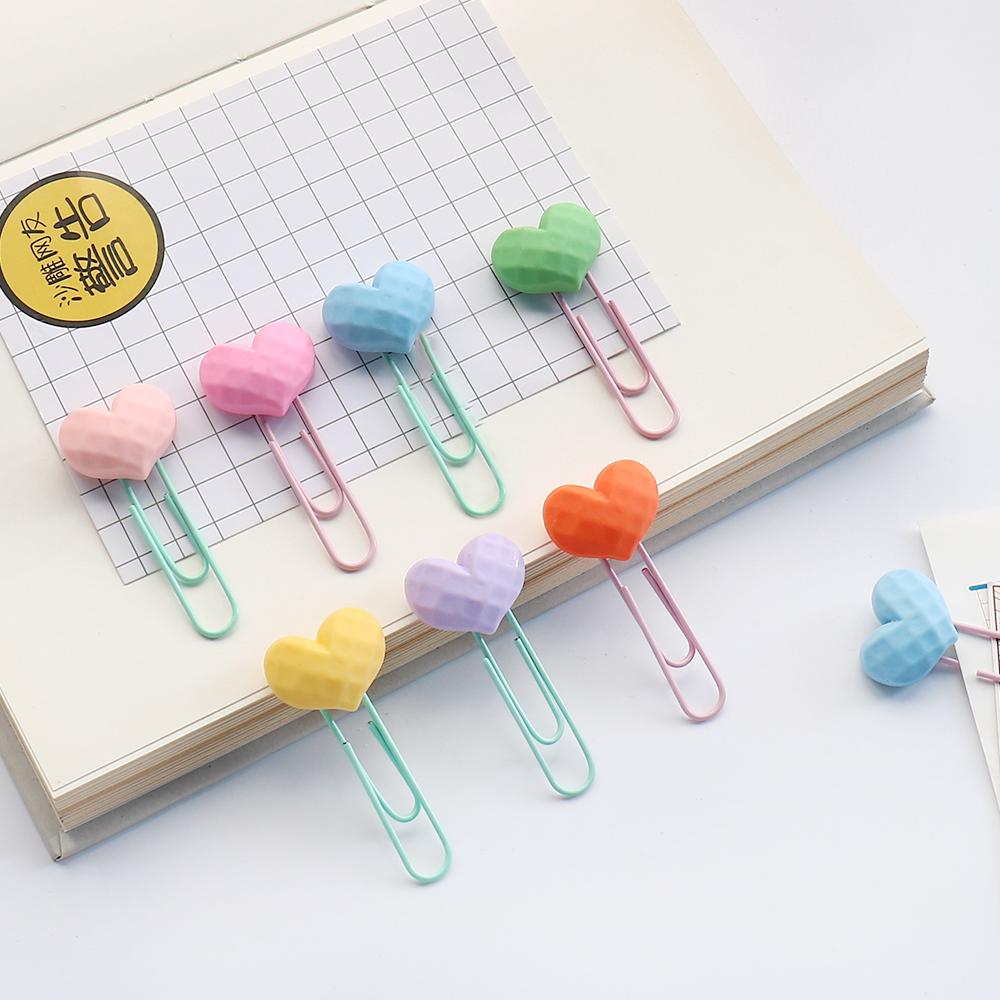 7pcs/lot Coloful Heart Paper Clip Decorative Bookmark Binder File Clips School Office Stationery Accessories