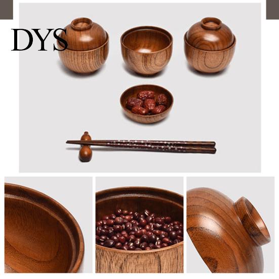 Wooden Bowl Rice Japanese Style with Lid Dishwasher Safe Food Container Tableware Salad Soup Snack Kitchen Supplies