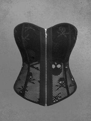 Corset Funcional Rosegal Gótico Caveira Renda de Rede Zíper Cadarço