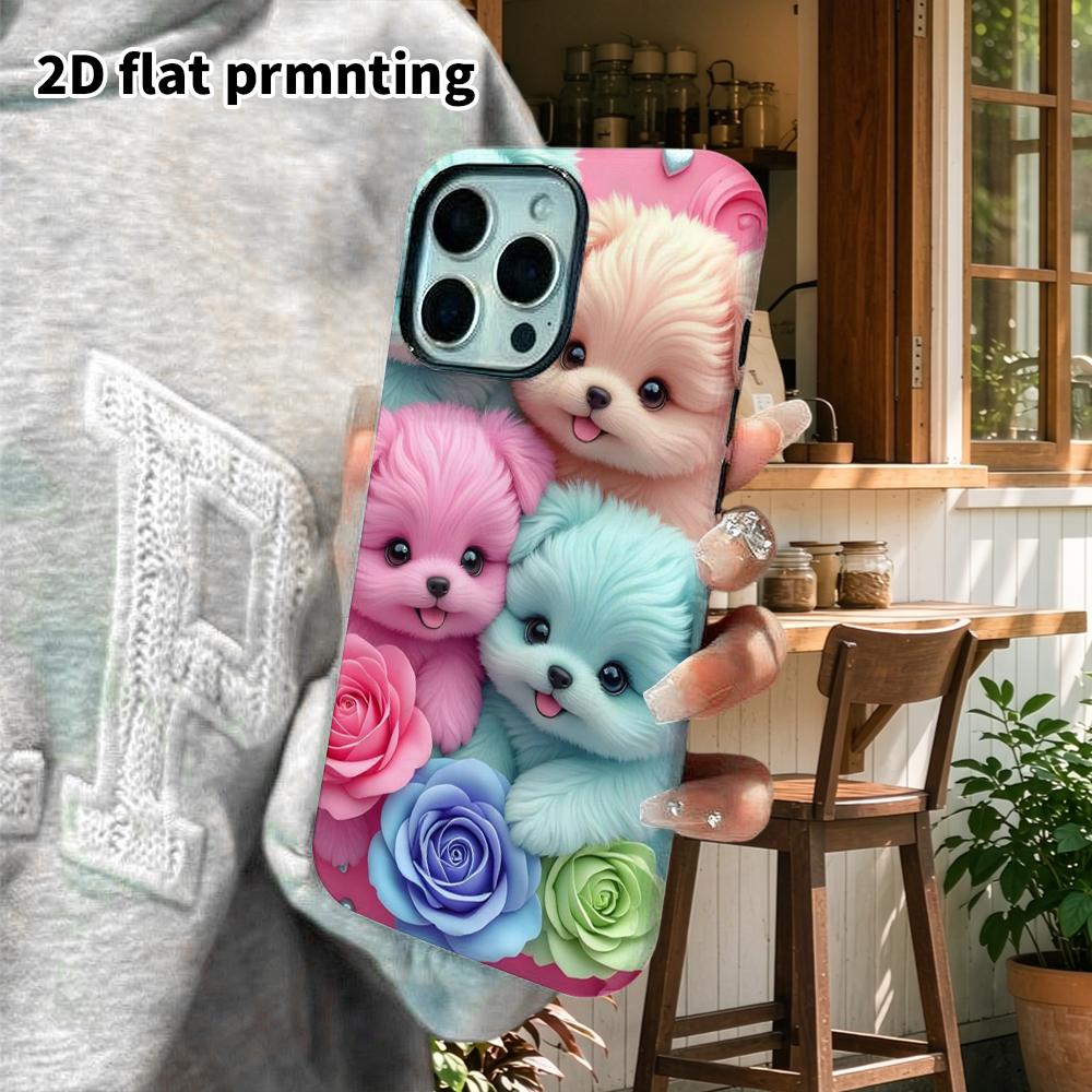 Phone Case: 2D Flat Design Suitable for iPhone 18, 17, 16, 15, 14, 13 Pro Film Protective Case, Couple Style, Colorful Little Dog, Christmas and Hallo