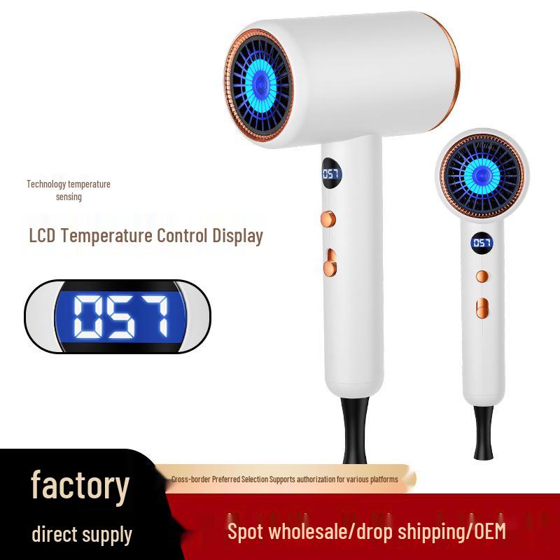 High Power Hair Dryer with Temperature Display & Negative Ion Blue Light - Cold & Hot Air