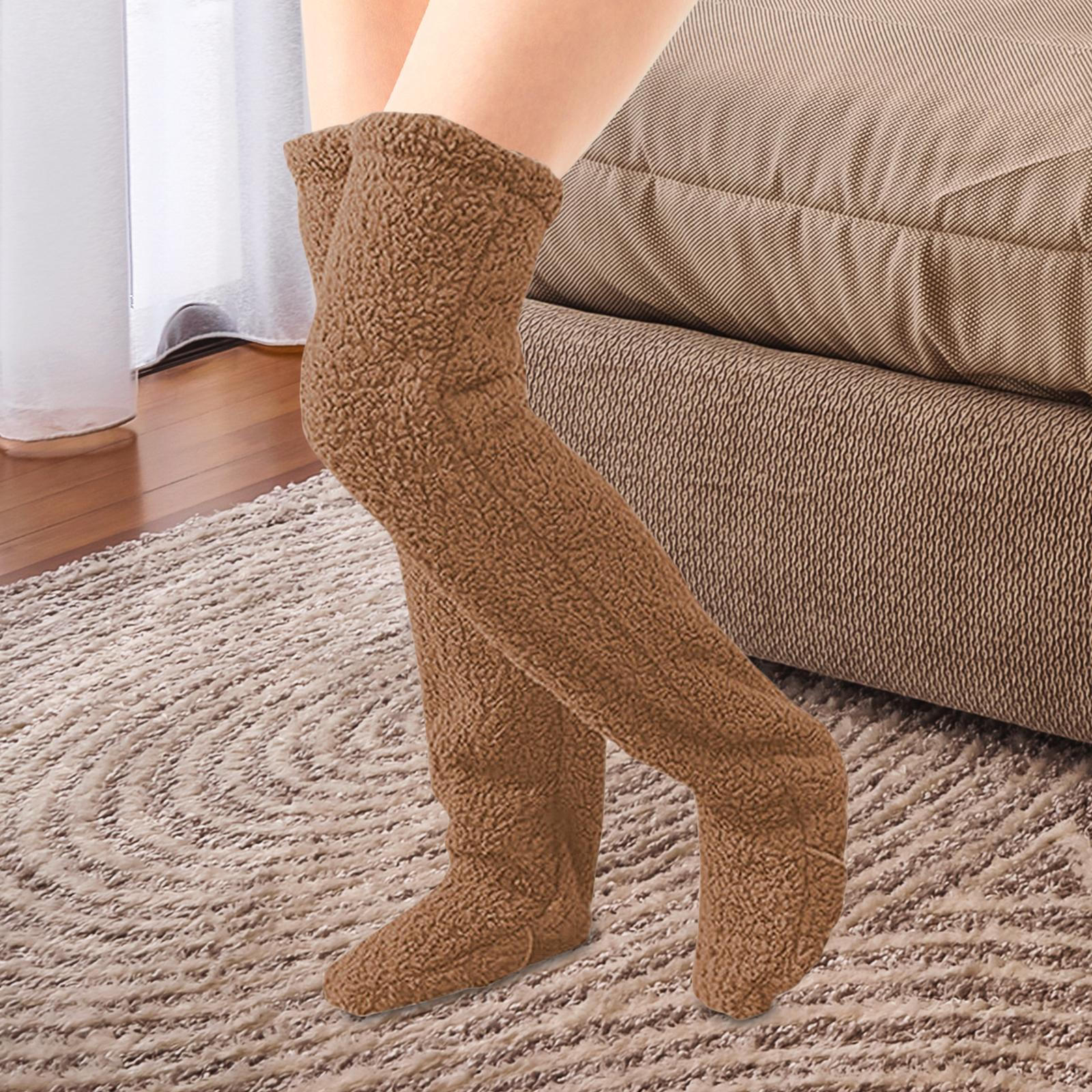 

Гетры, высокие носки, манжеты для сапог, длинные чулки-тапочки, выше колена, пушистые коричневый