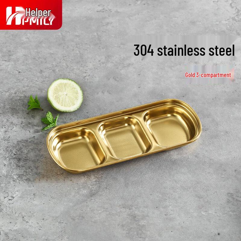 HPMILY 304 Stainless Steel 3-Compartment Dipping Sauce Dish