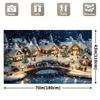 2D verschneite Weihnachtsdorf Kulisse, beleuchtetes Winterstädtchen mit Schlitten und Brücken-Party Hintergrundtuch
