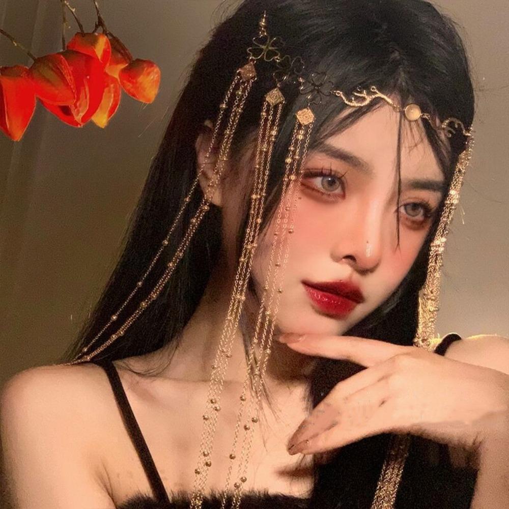 Vintage Crystal Long Tassel Forehead Ornament Headband Tassel Eyebrow Center Pendant Hair Ornament