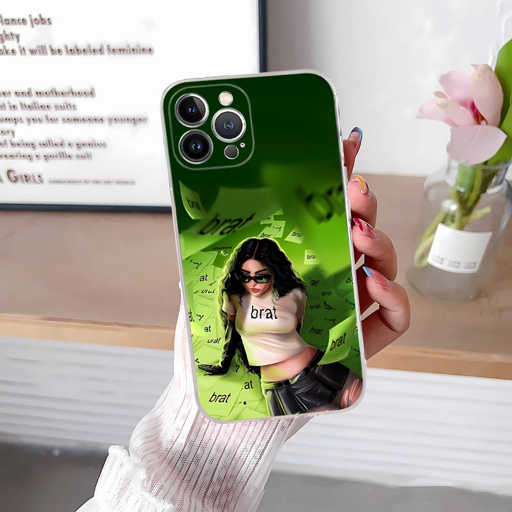 

C-Charlis XCX B-BRAT Transparent Soft Phone Case For IPhone 15 12 14 16 17 13 Plus 11 Pro Max 13 Pro iPhone 14