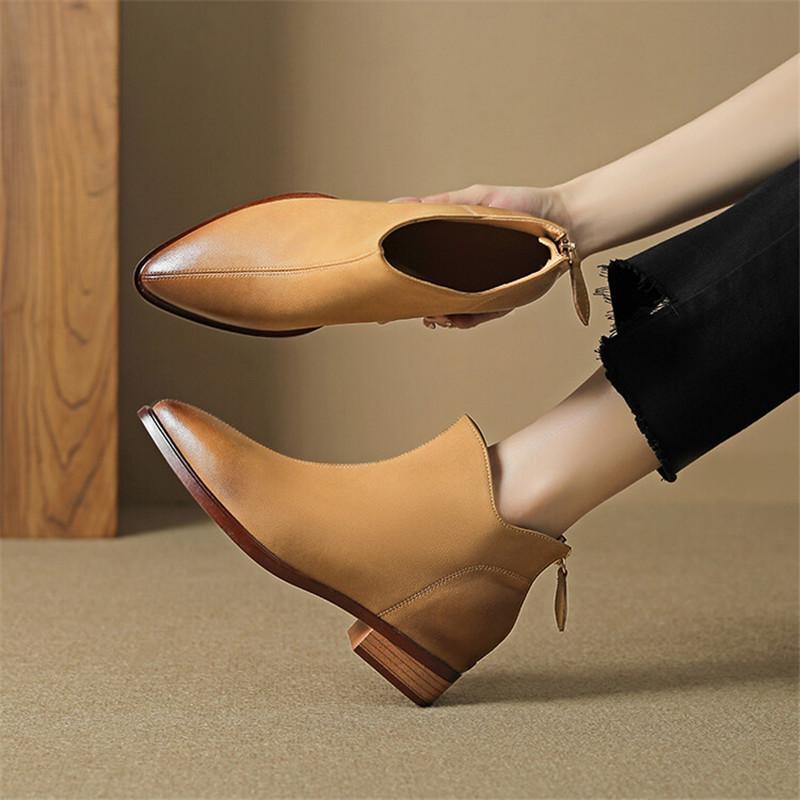 Fashion New Autumn Winter Genuine Leather Women Boots Fashion Pointed Toe Chelsea Boots for Women Short Boots Low Heels Botines Mujer