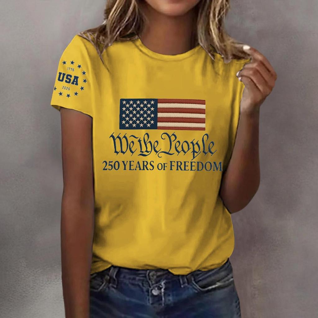 Pulôver casual feminino com decote redondo e manga curta, camiseta estampada