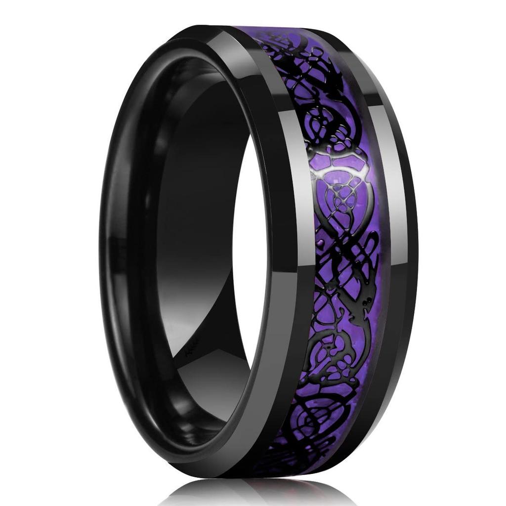 Fashion Copper Color Stainless Steel Rings for Men Black Carbon Fiber Ring Wedding Jewelry Christmas Gift Accessories
