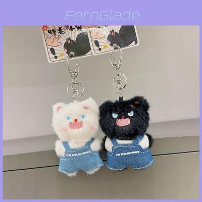 Plush Angry Cat Keychain With Denim Overalls For Anime Collectors And Gift Givers