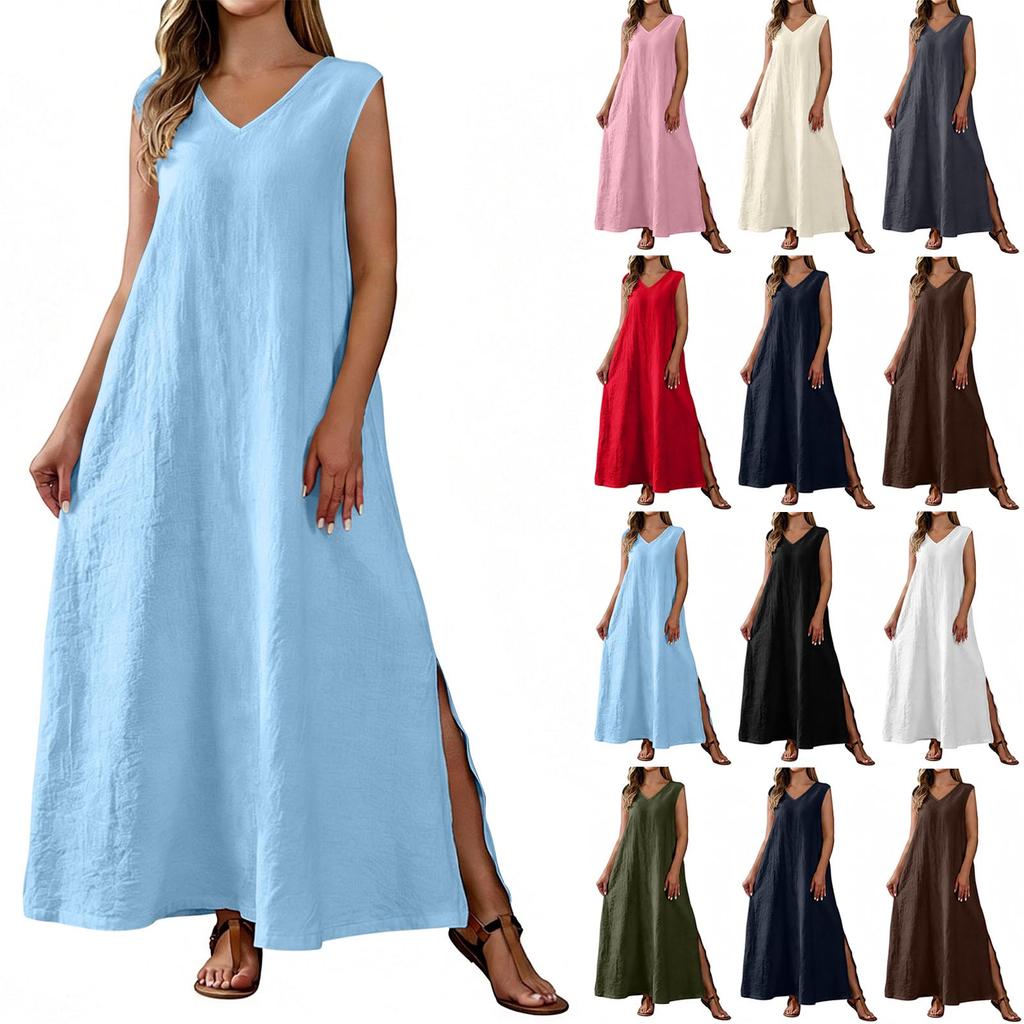 Sleeveless Maxi Dress for Women Loose Fit V Neck Suitable for Wedding Guest Dress Boho Maxi Dress Spring Dress