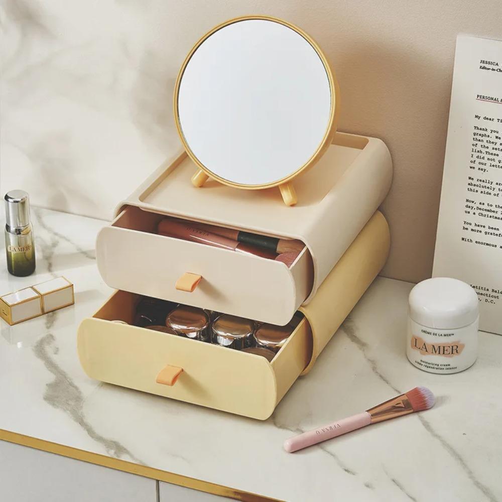 Makeup Organizer with Drawers Stackable Makeup Organizer with Top Tray Free Combination Desktop Vanity Storage for Cosmetics