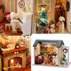 Miniature Wooden House Model with LED Light, Retro   Furniture Handcraft Kit for Developing